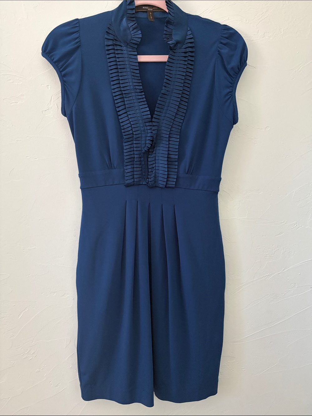 Women's Navy Ruffle Pleat Dress